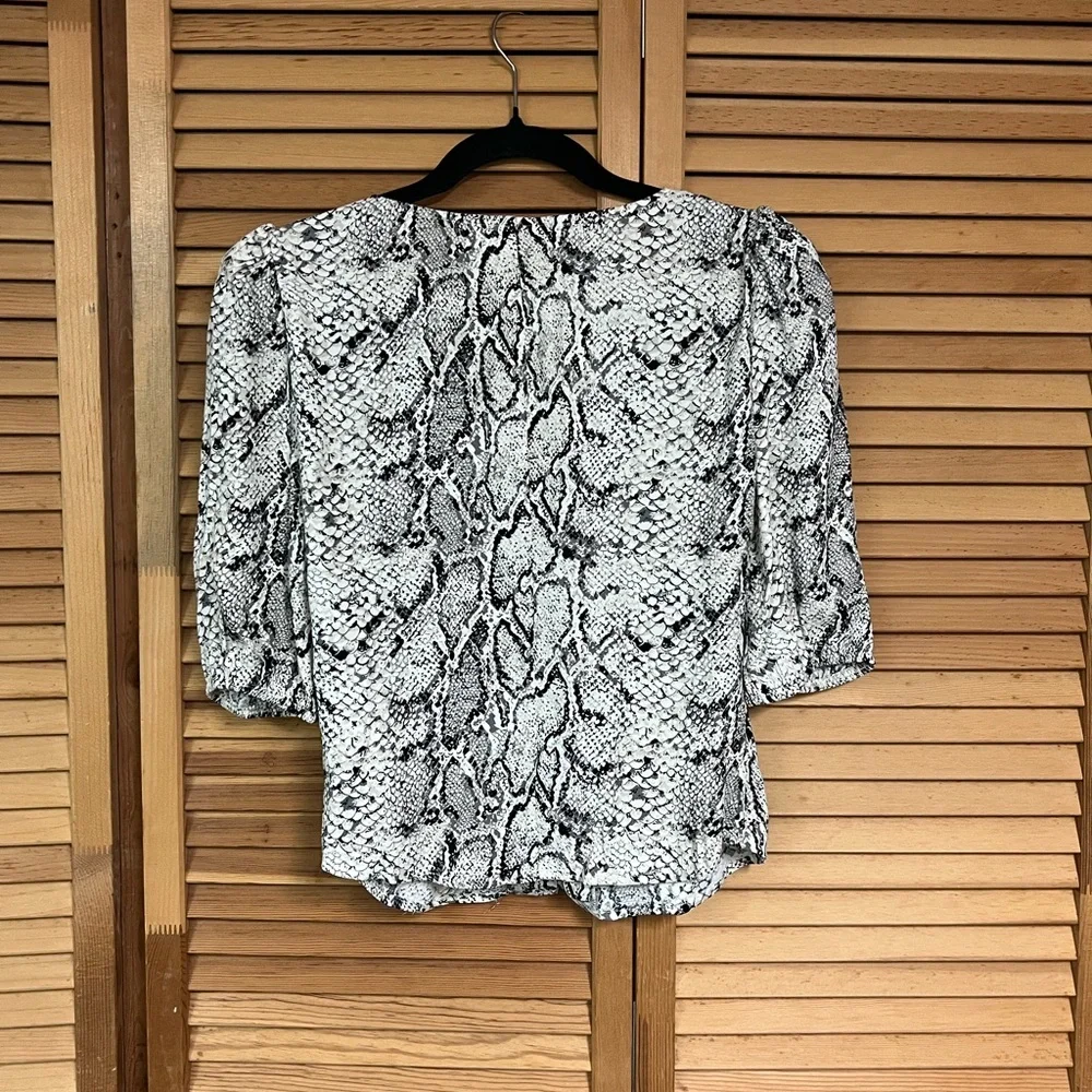 Reformation Black and White Snakeskin Deep V Buttoned Blouse
